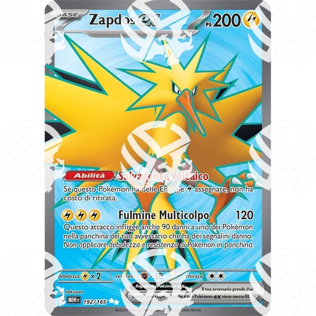151 - Zapdos ex - Full Art | 192/165 - Warcard - 151 - Zapdos ex - Full Art | 192/165 i prezzi più bassi sul mercato, solo da www.warcardshop.com! Carte singole, box, buste e mazzi.