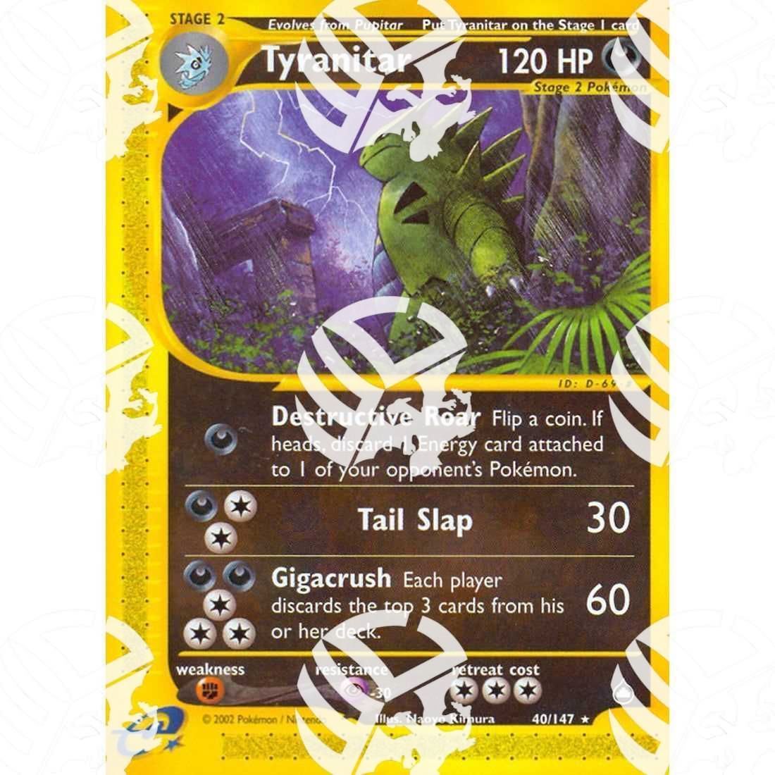 Aquapolis - Tyranitar - 40/147 - Warcard - Aquapolis - Tyranitar - 40/147 i prezzi più bassi sul mercato, solo da www.warcardshop.com! Carte singole, box, buste e mazzi.