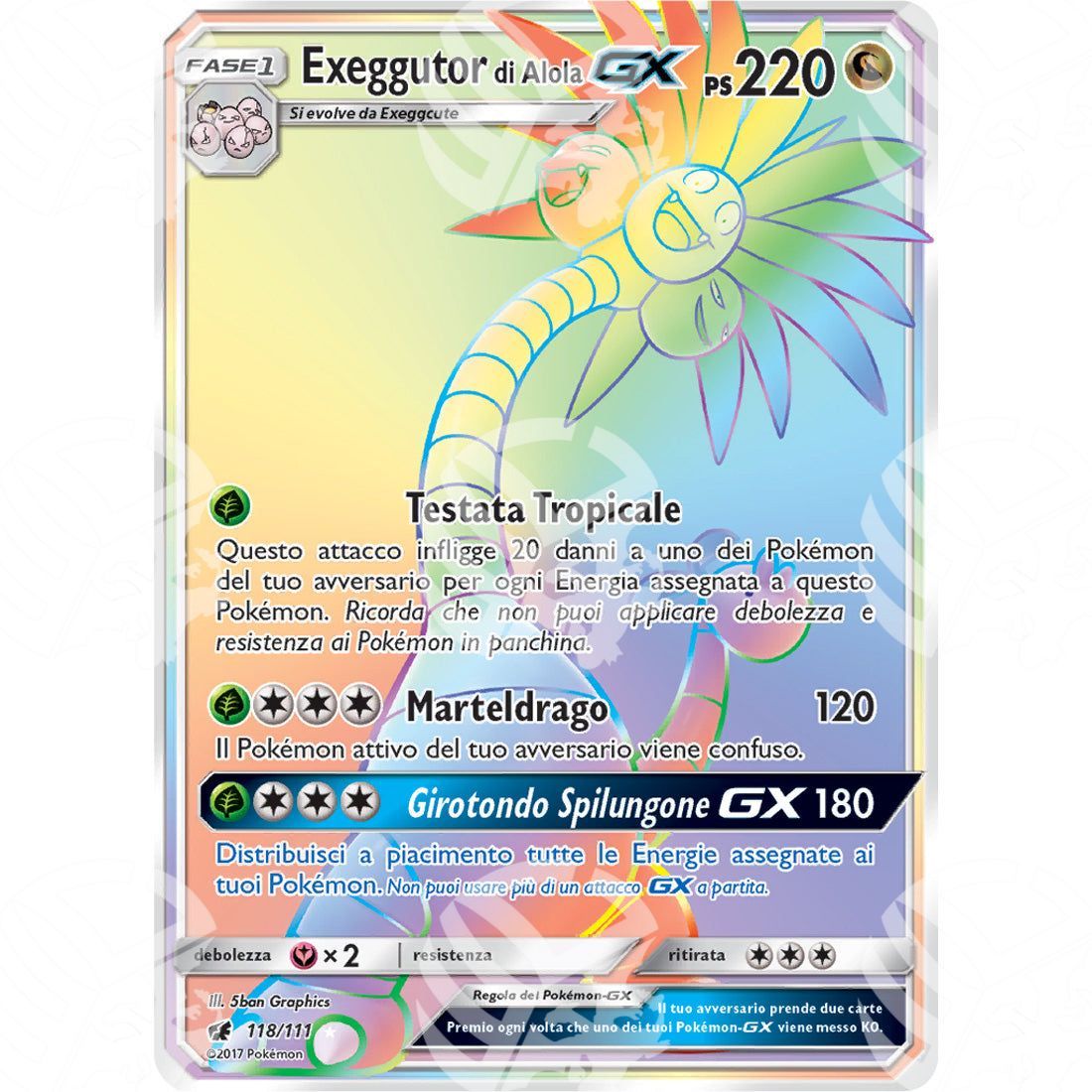 Invasione Scarlatta - Alolan Exeggutor GX - Rainbow Rare 118/111 - Warcard - Invasione Scarlatta - Alolan Exeggutor GX - Rainbow Rare 118/111 i prezzi più bassi sul mercato, solo da www.warcardshop.com! Carte singole, box, buste e mazzi.