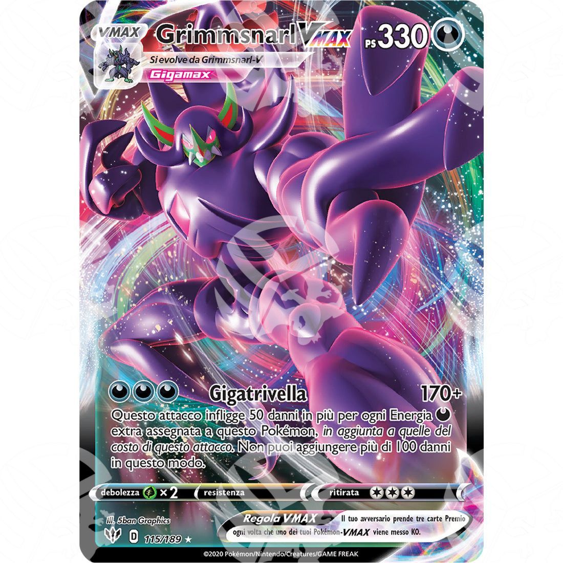 Fiamme Oscure - Grimmsnarl VMAX - 115/189 - Warcard - Fiamme Oscure - Grimmsnarl VMAX - 115/189 i prezzi più bassi sul mercato, solo da www.warcardshop.com! Carte singole, box, buste e mazzi.