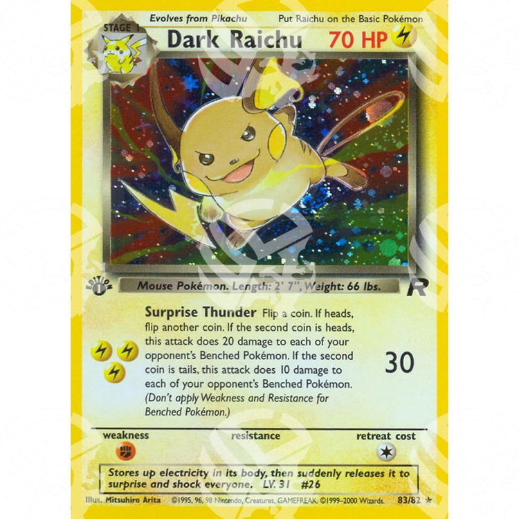 Team Rocket - Dark Raichu - Secret Rare 83/82 - Warcard - Team Rocket - Dark Raichu - Secret Rare 83/82 i prezzi più bassi sul mercato, solo da www.warcardshop.com! Carte singole, box, buste e mazzi.