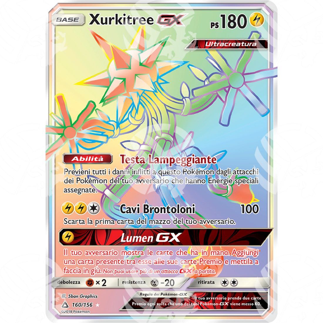 Ultraprisma - Xurkitree GX - Secret Rare 160/156 - Warcard - Ultraprisma - Xurkitree GX - Secret Rare 160/156 i prezzi più bassi sul mercato, solo da www.warcardshop.com! Carte singole, box, buste e mazzi.
